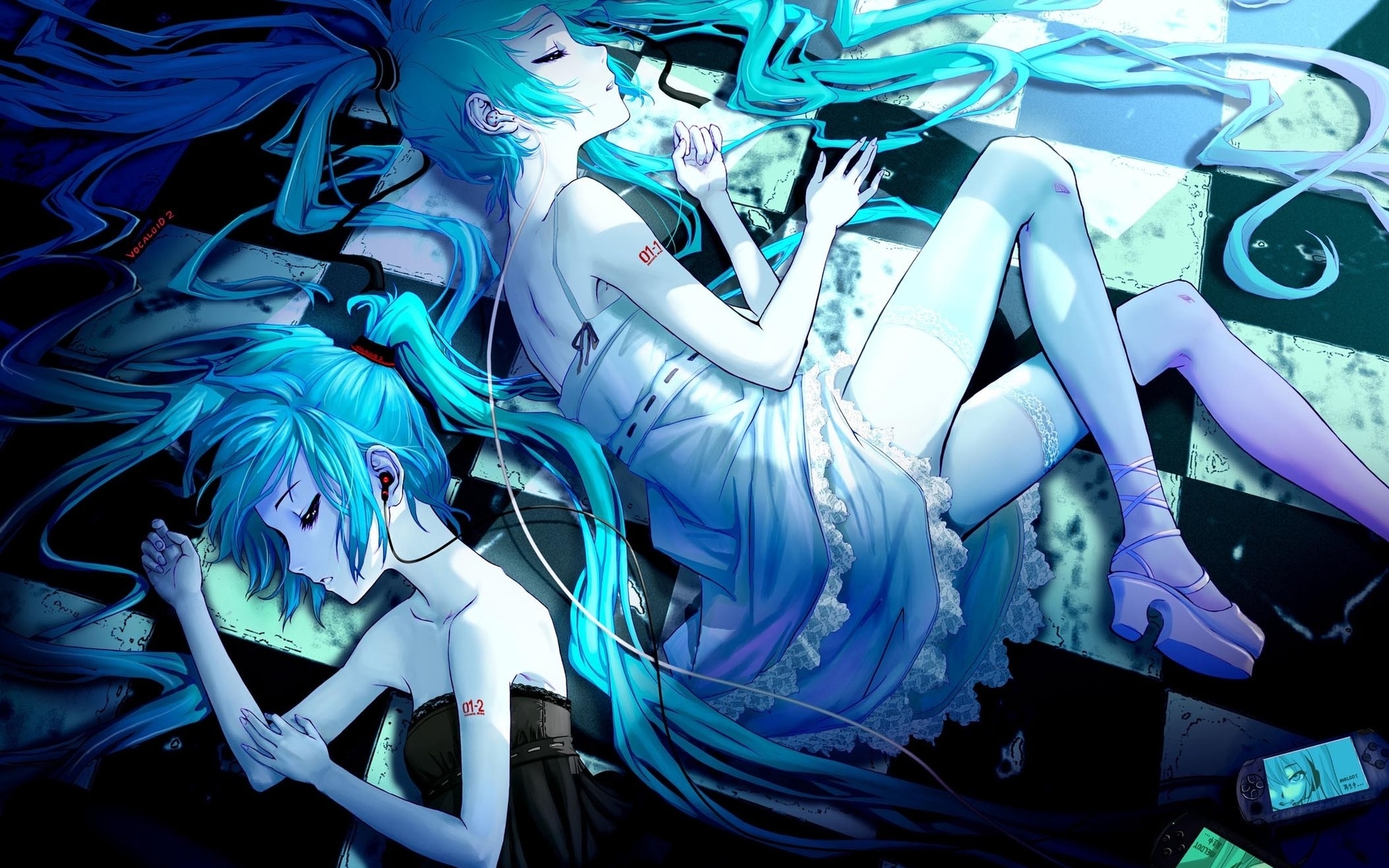 Картинки Hatsune miku, девушка, поза, наушники, печаль фото и обои на рабочий стол