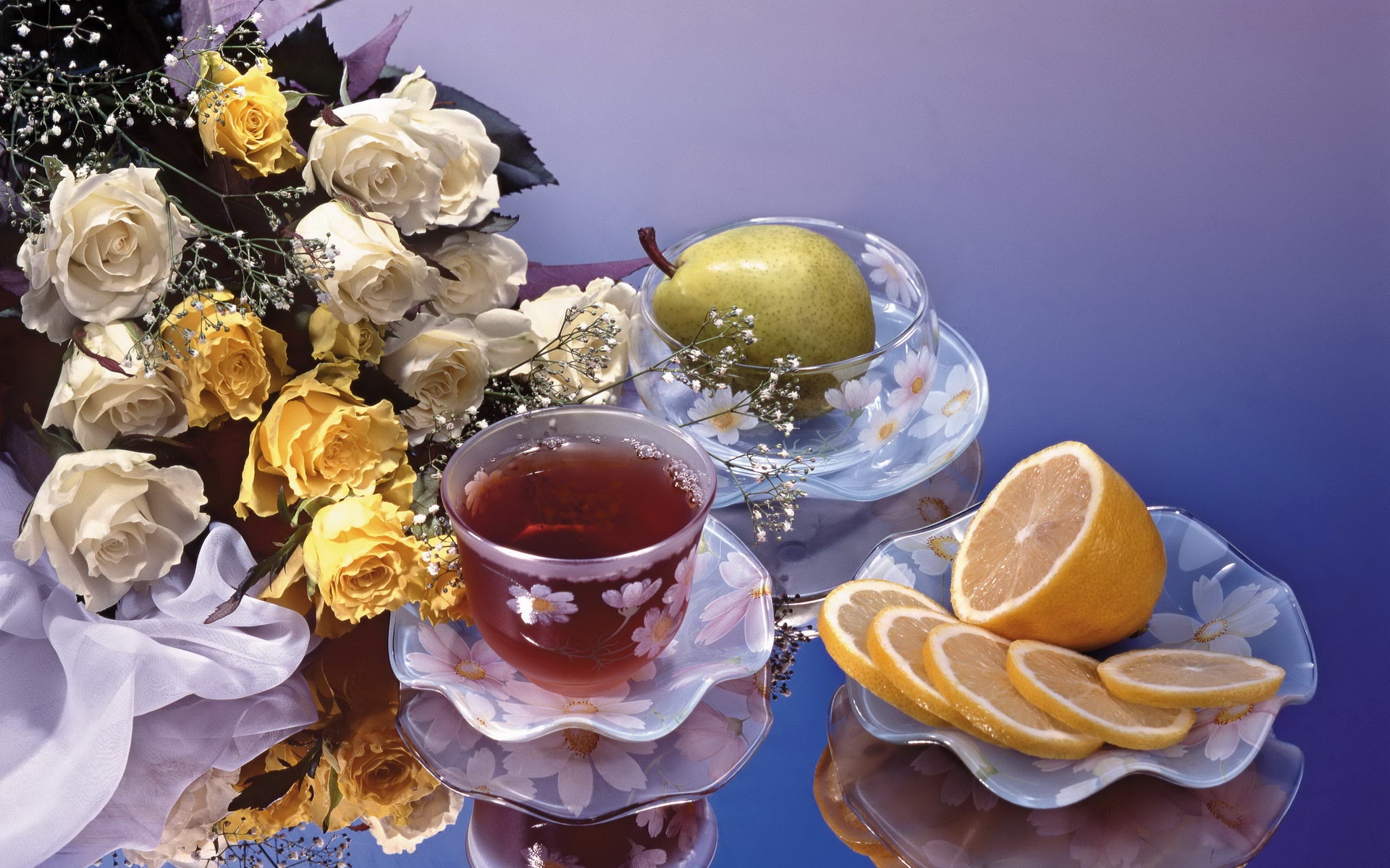 Картинки Розы, цветок, чай, груша, лимон фото и обои на рабочий стол