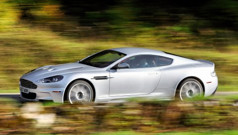 Aston martin, dbs, 2008, белый металлик, вид сбоку, автомобиль, скорость