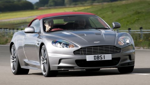 Aston martin, dbs, 2009, серый металлик, вид спереди, автомобили, природа