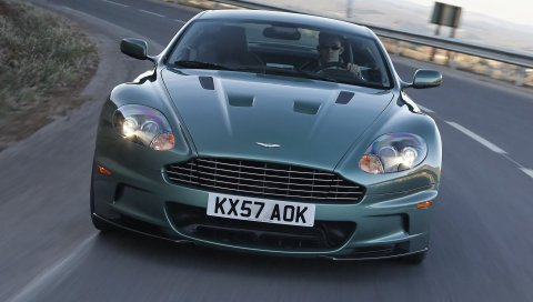 Aston martin, dbs, 2008, зеленый, вид спереди, асфальт
