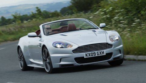 Aston martin, dbs, 2009, белый, вид спереди, спорт, трава, деревья