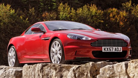 Aston martin, dbs, 2008, красный, вид спереди, автомобили, деревья