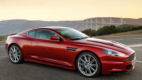 Aston martin, dbs, 2008, красный, вид сбоку, спорт, гора
