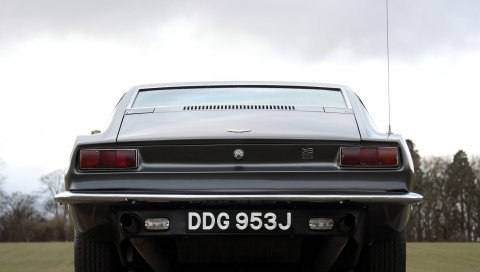 Aston martin, dbs, v8, 1969, серый, вид сзади, автомобиль, деревья