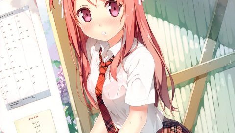 Nenme no houkago, kantoku kurumi, сидя, мокрый, рубашка