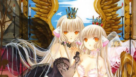 Chobits, девушка, блондинка, милый, крылья, глаза