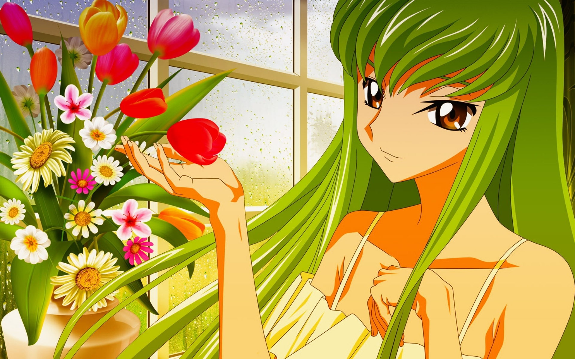 Картинки Код geass, девушка, сладкий, волосы, зеленый, букет фото и обои на рабочий стол