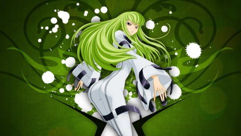 Код geass, девушка, кимоно, волосы, зеленый, движение