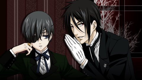 Kuroshitsuji, мальчик, девушка, брюнетки, стена, общение