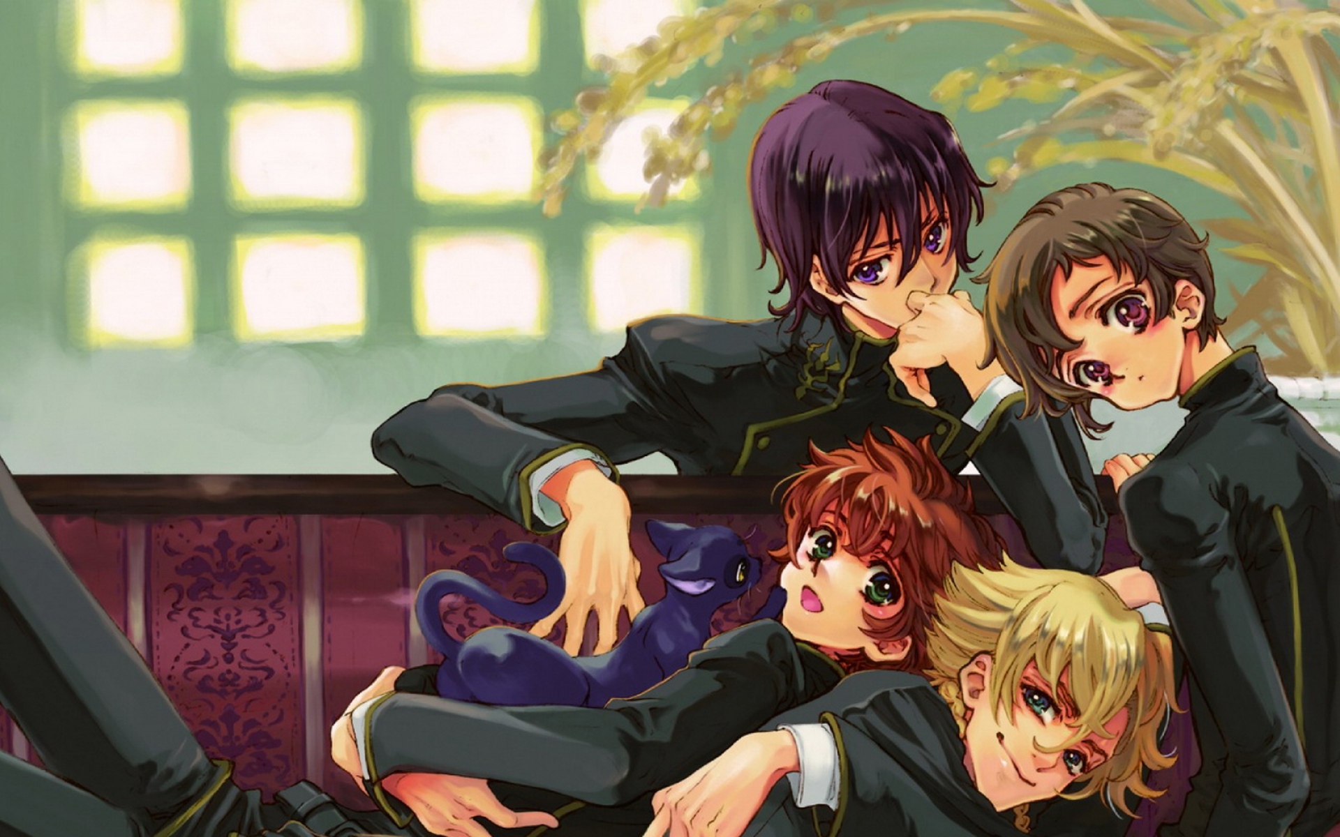 Картинки Код geass, аниме, толпа, улыбаясь, кошка фото и обои на рабочий стол