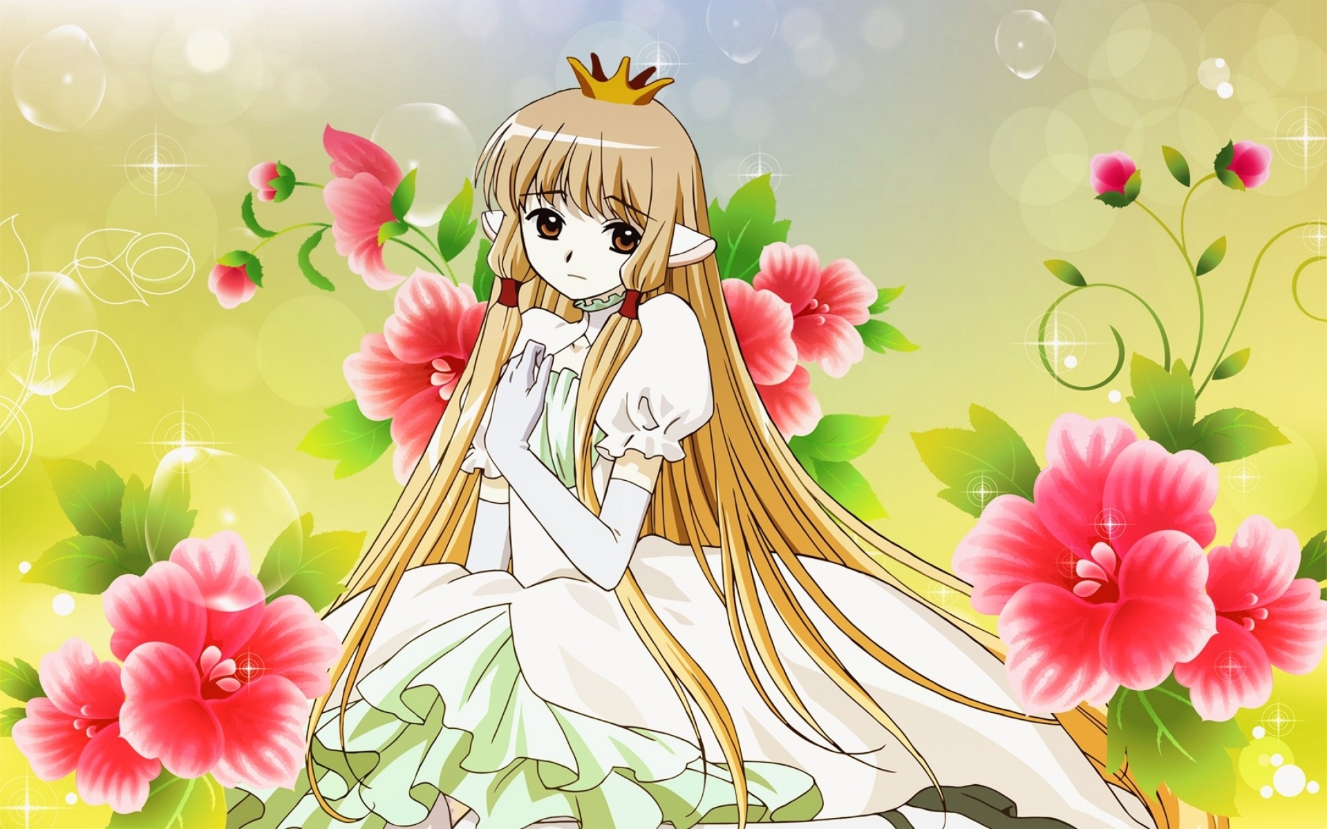 Картинки Chobits, девушка, блондинка, платье, цветы фото и обои на рабочий стол