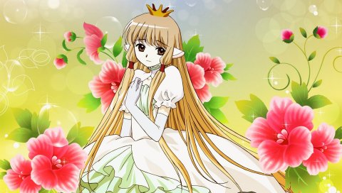Chobits, девушка, блондинка, платье, цветы