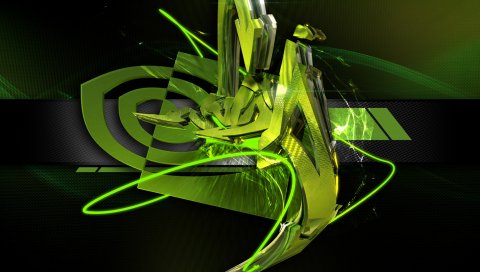 Nvidia, граффити, зеленый, черный, линии
