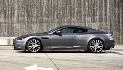 Aston martin, dbs, 2009, серый, вид сбоку, авто