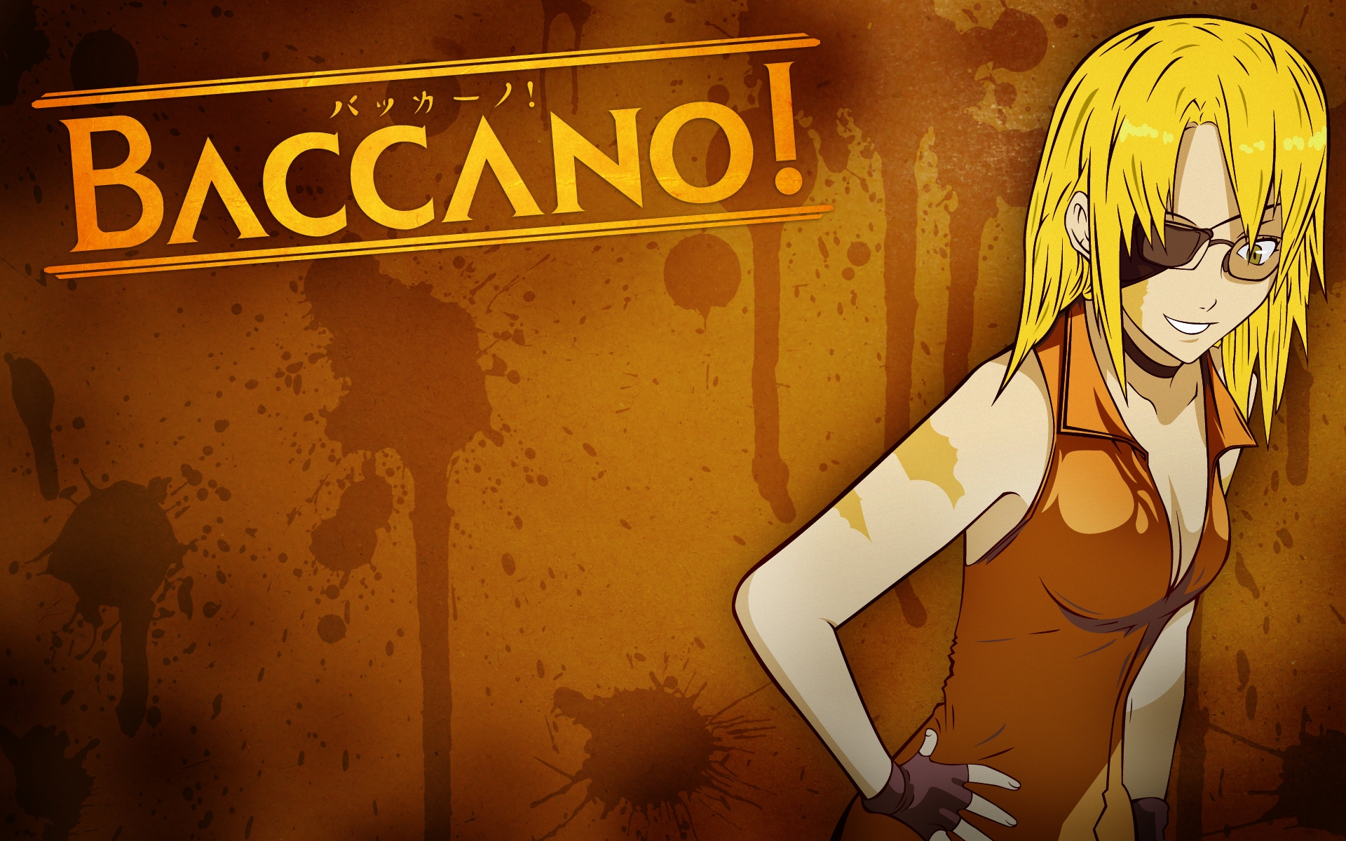Картинки Baccano, девушка, блондинка, очки, улыбка, повязка фото и обои на рабочий стол