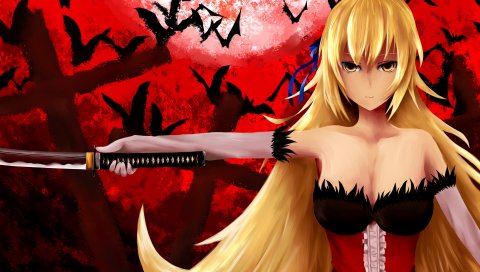 Bakemonogatari, девушка, блондинка, меч, платье