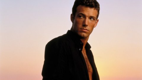 Ben affleck, закат, рубашка, брюнетка, глаза