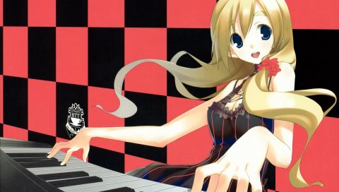 K-on, девушка, блондинка, пианино, роза, сладкий