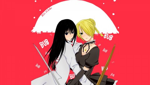 Beelzebub, девушка, зонтик, обнять, фон
