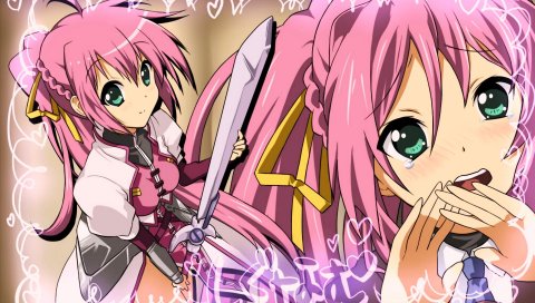 Mahou shoujo лирическая nanoha, девушка, слезы, меч, фон