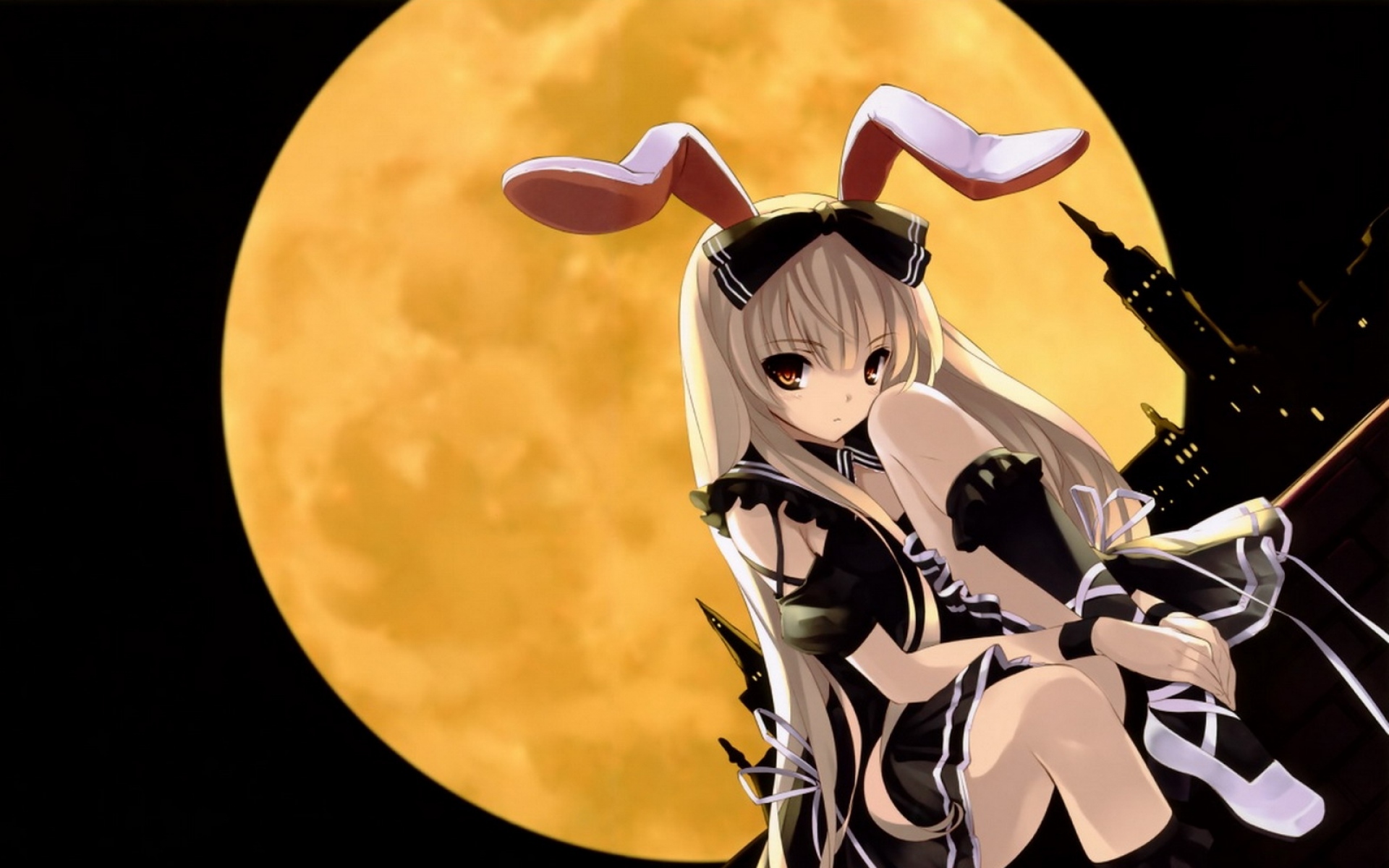 Картинки Bunnygirl, девушка, луна, уши, блондинка фото и обои на рабочий стол