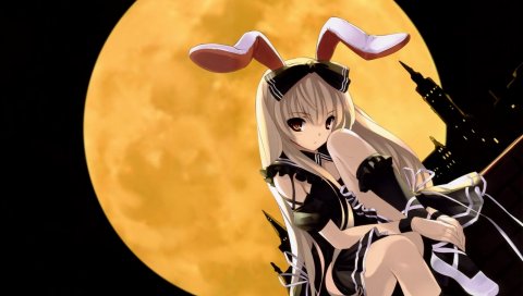 Bunnygirl, девушка, луна, уши, блондинка