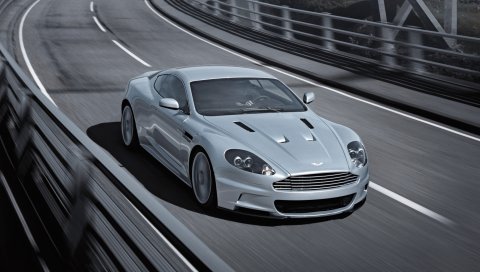 Aston martin, dbs, 2008, серый, вид спереди, автомобиль, мост