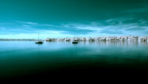 Синий, черный, цвета, лодки, поверхность воды