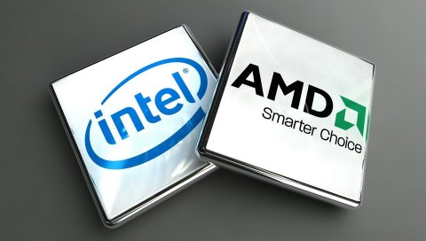 Процессоры, процессор, компания, amd, intel, зеленый, синий, белый