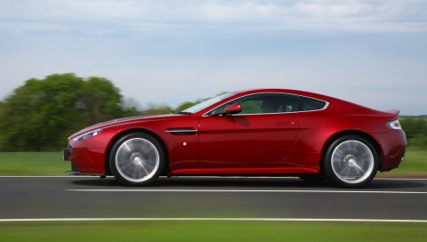 Aston martin, v12, zagato, красный, вид сбоку, автомобили, скорость, природа