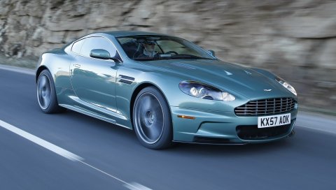 Aston martin, dbs, 2008, зеленый, вид сбоку, рок, авто