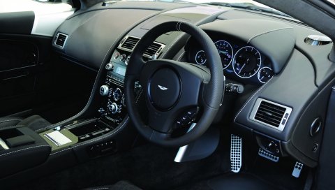 Aston martin, dbs, 2010, черный, салон, салон, руль, спидометр