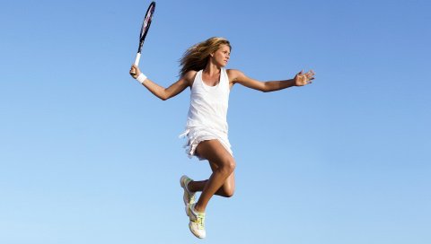 Maria kirilenko, теннис, ракетка, прыжок, рука