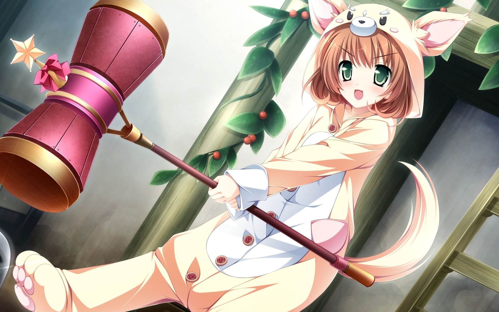 Картинки Otome ga tsumugu koi no canvas маленькая девочка, девушка, брюнетка, костюм, молоток, улыбка фото и обои на рабочий стол
