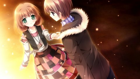 Otome ga tsumugu koi no canvas пара, мальчик, девушка, прикосновение, снежинки