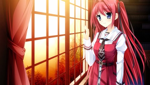 Otome ga tsumugu koi no canvas грустная девушка, девушка, занавес, улыбка