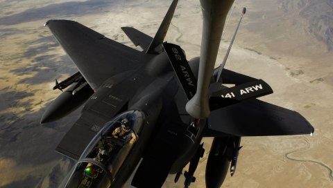 F-15e забастовка, воздушная сила, самолет, заправка