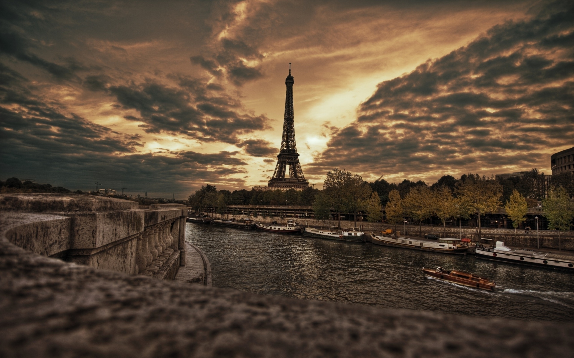 Картинки Париж, набережная, Эйфелева башня, hdr фото и обои на рабочий стол