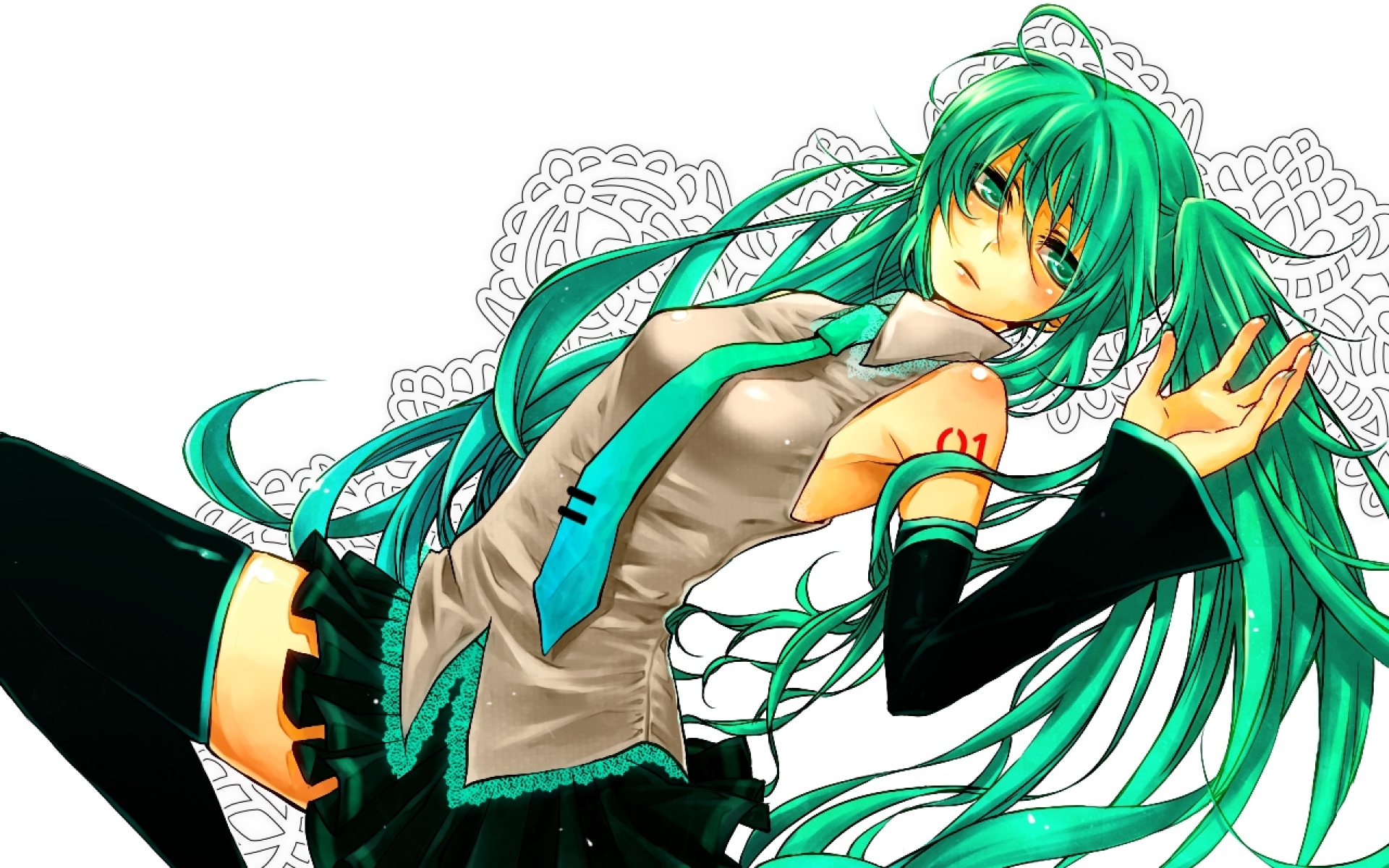 Картинки Hatsune miku, женщина, поза, галстук, печаль фото и обои на рабочий стол
