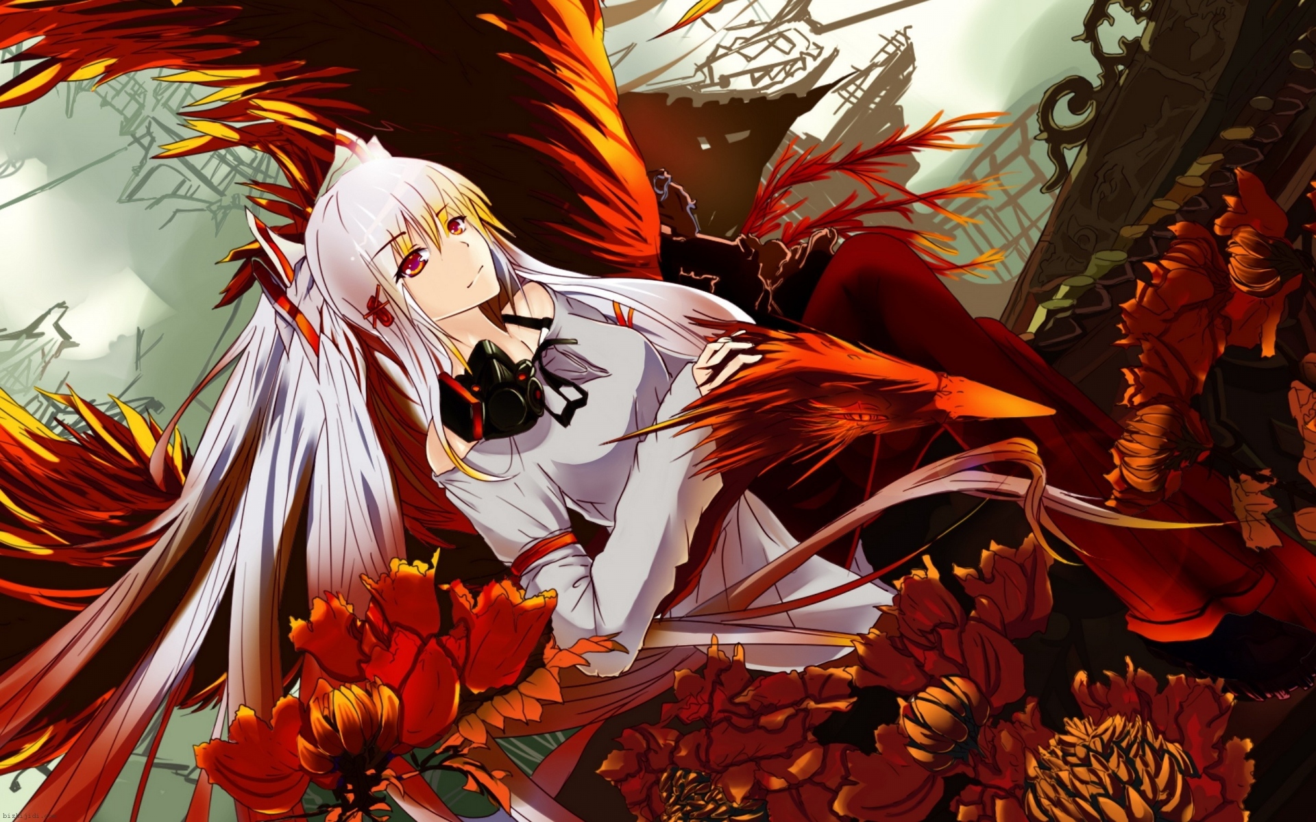 Картинки Fujiwara no mokou, девушка, блондинка, существо, цветы фото и обои на рабочий стол