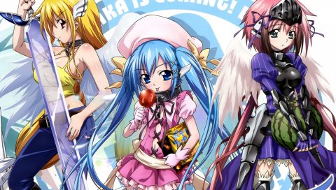 Sora no otoshimono, девушка, милая, улыбка, конфеты, арбуз