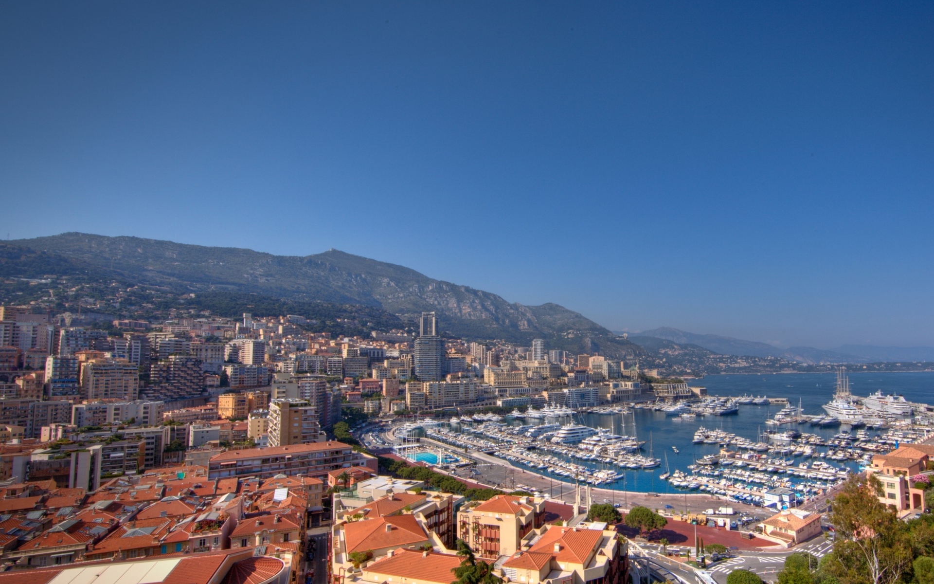 Картинки Монако, яхта, залив, здания, горы фото и обои на рабочий стол