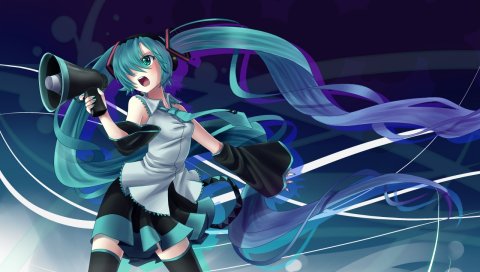 Hatsune miku, девушка, рог, космос, лента