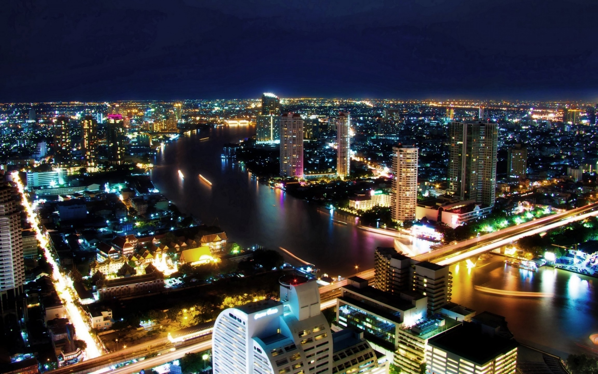 Картинки Бангкок, Таиланд, ночь, огни город, вид сверху фото и обои на рабочий стол
