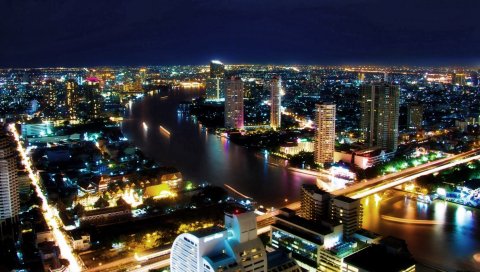 Бангкок, Таиланд, ночь, огни город, вид сверху