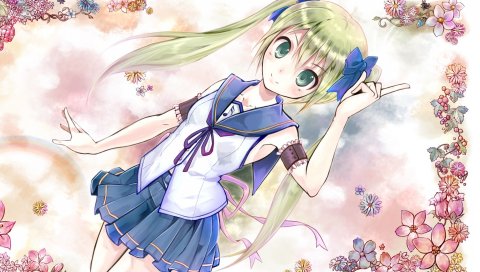 Вокалоид hatsune miku, девушка, блондинка, милый, палец, жест