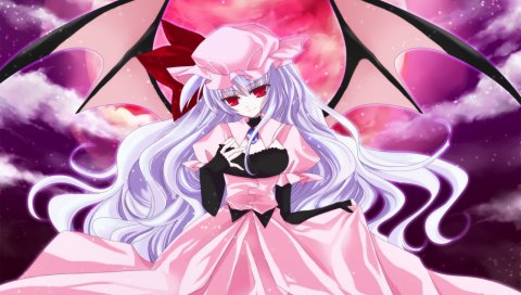 Remilia scarlet, аниме, девушка, кепка, платье, крылья