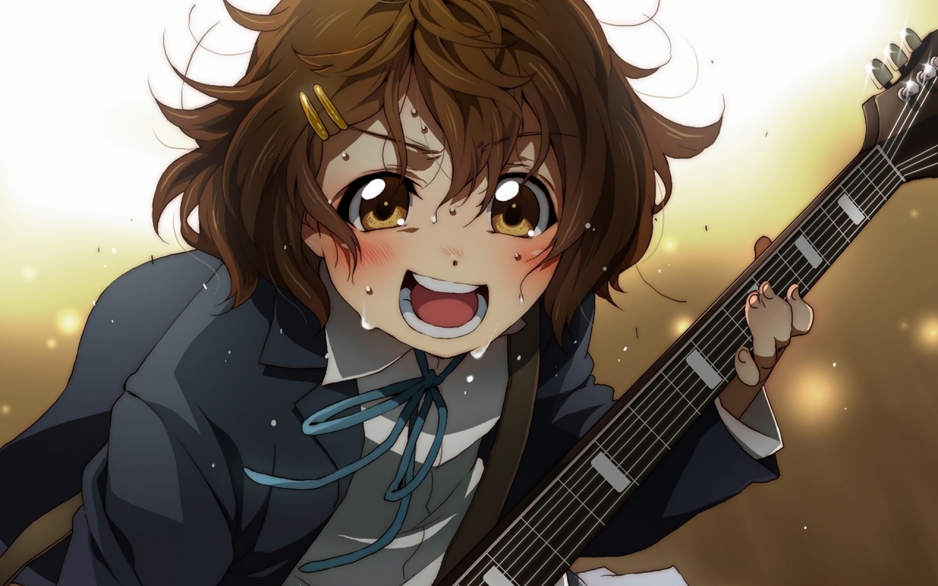 Картинки K-on, девушка, пот, гитары, эмоции, волнение фото и обои на рабочий стол