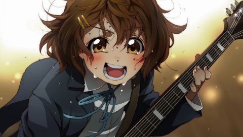 K-on, девушка, пот, гитары, эмоции, волнение